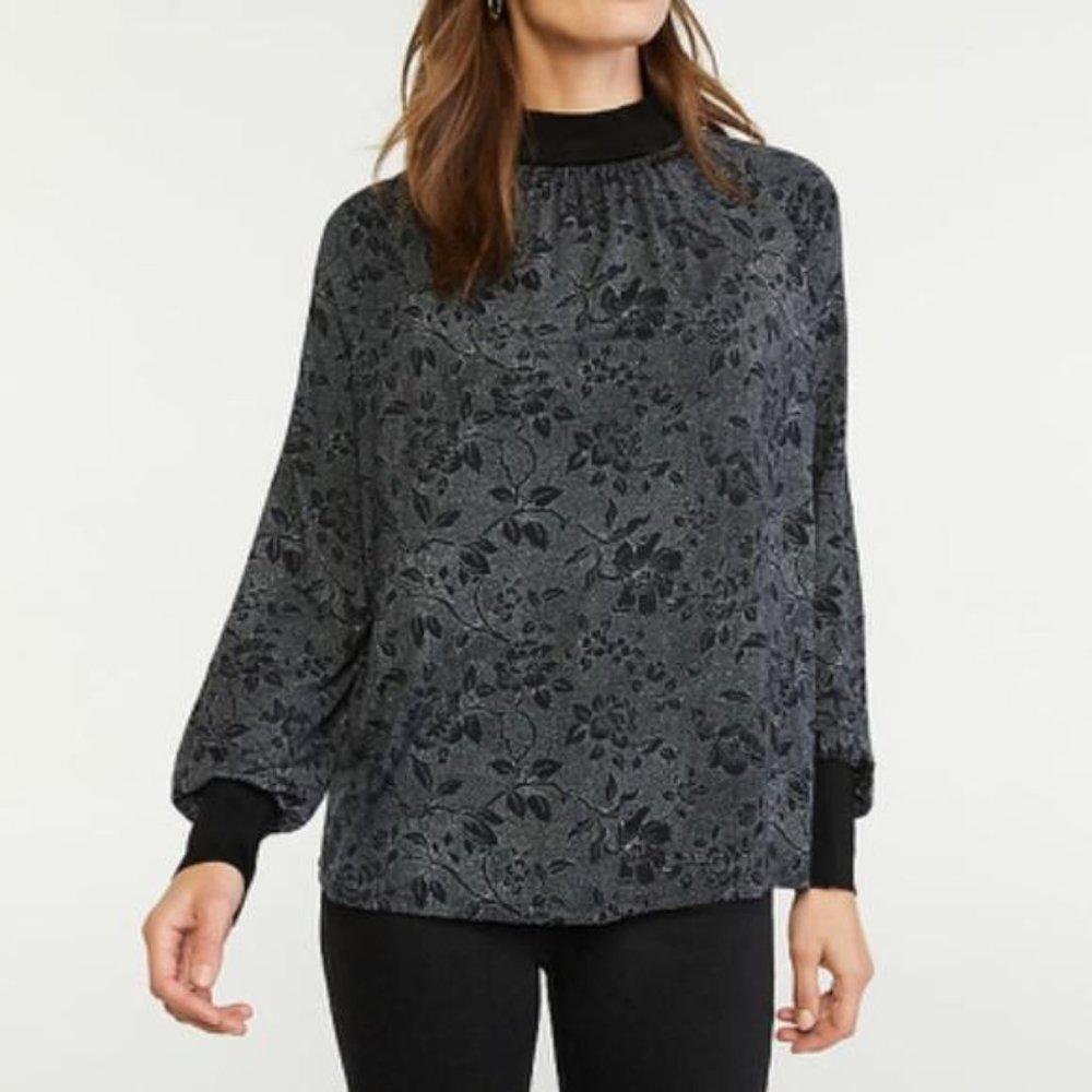 ANN TAYLOR FLORAL MOCK NECK TOP NEW